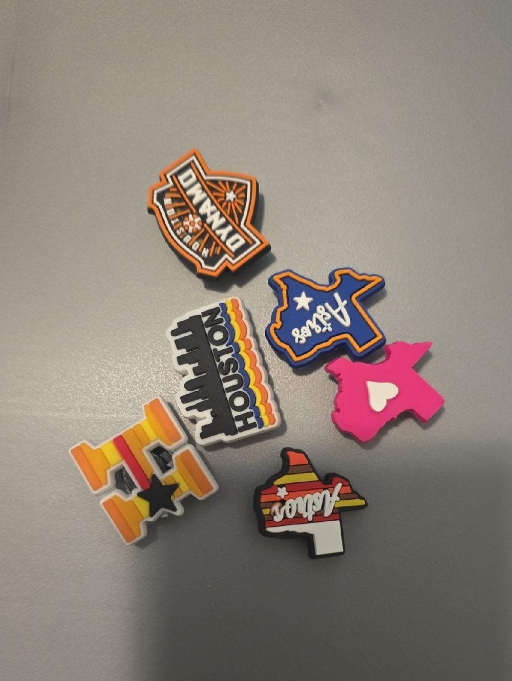 Assorted Colorful Houston & Texas Croc Charms - Pink, Orange, Blue, Yellow
